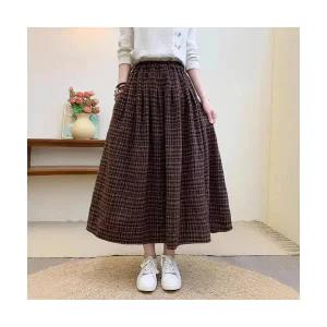 여성 데일룩 스커트 정장 모직 도톰한 체크 가을 겨울 빈티지 하이웨스트 A라인 DAOL4