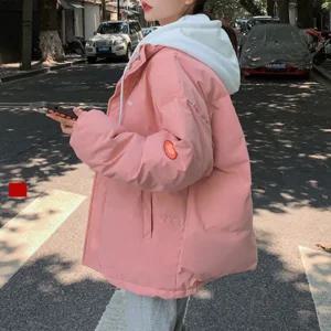 여성 겨울 후드 웰론 패딩 점퍼 방한 캐주얼 자켓 루즈핏 하프 아우더 중학생 여학생 집업