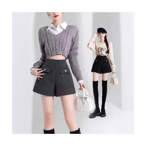 반바지 여성 여름 블랙 스팽글 모직 추동 하이웨스트 슬림 와이드 바지 위에 캐주얼 부츠컷 admr4