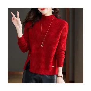 깜도리 여자 키작녀 겨울 니트 쁘띠 숏트임 레드 스웨터 반폴라 이너 꾹4