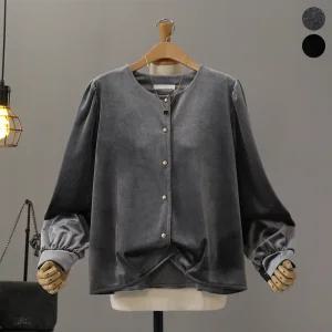 [모노시크] 클리셰 벨로아 어깨 셔링 블라우스_MNBS632