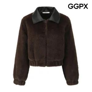 [GGPX] 페이크 레더 카라 밴딩 퍼 숏 자켓 (GPBJK014F)