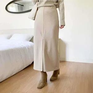 [옷자락]여성 겨울 모직 앞트임 H라인 출근룩 롱 스커트