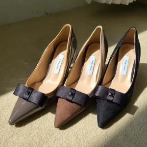 [피커]뾰족 투톤 리본 국산구두 장식 미들굽 펌프스힐