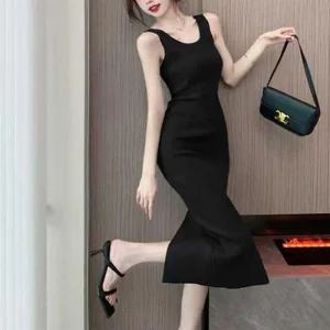 포인트룩 골지 민소매 롱원피스 니트 2컬러 데일리