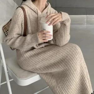 여성 롱 후드 원피스 원피스 골지 롱니트 니트 후드 겨울 치마