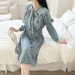 여자 여성 봄 가을 러플 프릴 하객룩 롱원피스 드레스 쉬폰 플라워 원피스 데이트룩