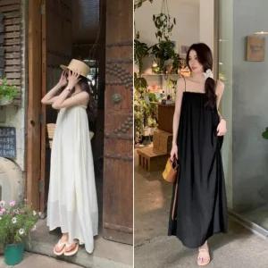 XL 니트 나시 사이즈 LLD153 반팔 롱원피스 드레스 끈나시 비치 맥 롱원피스 탑 루즈