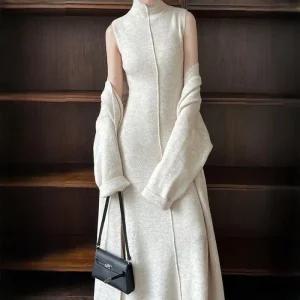 롱슬리브 반목 투피스 니트 3color