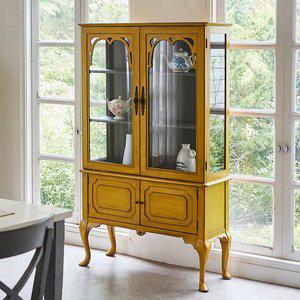[버지니아]나탈리 원목 유리장식장 대 그릇장 진열장 엔틱옐로우