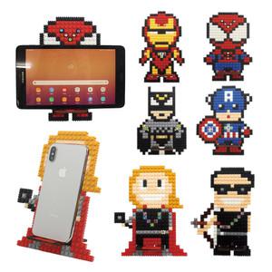 [오피스스쿨] 이지툭툭블럭 핸드폰거치대 DIY 캐릭터 미니 모양블록 끼우기 놀이 이지피아 영웅 디폼블럭 거치대 