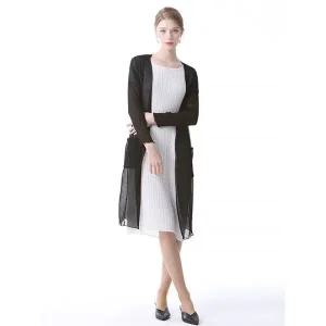 [하프클럽/]활용도 높은 고품격 플리츠 블랙 롱가디건