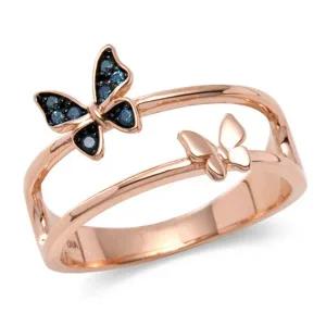 [비앤비골드] 14K/18K 청다이아 트윈 나비 두줄 반지 NPR35544
