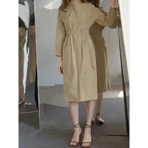 [하프클럽/]레이디 벨티드 개더 하이넥 원피스