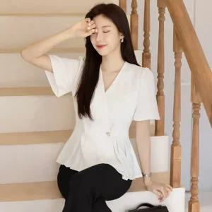 [시크라인] 루디 핀턱 페플럼 랩 블라우스