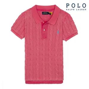 [POLO RALPH LAUREN] 폴로 랄프로렌 여성 슬림핏 케이블 반팔 카라넥 니트 핑크