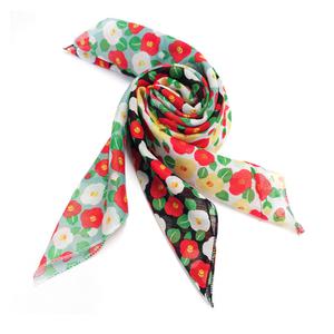 국산 쁘띠 스카프 면 가제 여성 여자 단체 선물 답례품 동백 꽃무늬 HG04