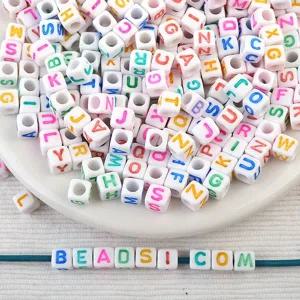 비즈아이 [678-53]알파벳비즈 아크릴이니셜 사각이니셜 6mm 화이트/멀티믹스알파벳 ,10g(약60개)