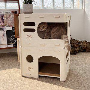 고양이 원목 숨숨집 소형캣타워