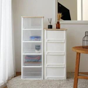 /보노하우스 어반 우드 베이직 서랍장 5단 (화이트/투명/다크투명)