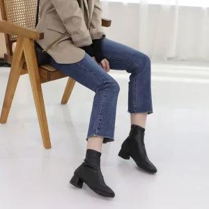 여성 겨울 4cm 6cm 앵클부츠 통굽 삭스 스판 빅사이즈 255 260 가죽 부츠