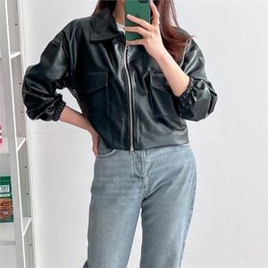 여자 인조가죽 집업 비건레더 크롭 자켓