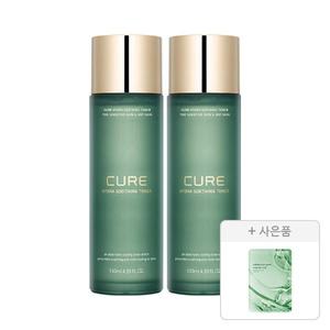 김정문알로에 큐어 하이드라 수딩 토너 130ml, 2개+증정(리알로에 피토 그린 앰플 마스크 30ml, 1매)