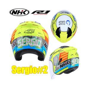 NHK R1 세르지오2 옐로우 플로 오토바이헬멧 오픈페이스 바이크 스쿠터 헬멧 하이바