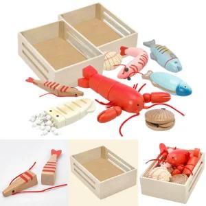 캐스비 해산물모형 장난감 씨푸드 원목 시장놀이 자석탈부착 식재료손질 자르기 조각내기