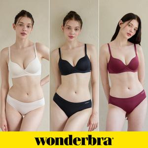 [Wonderbra] 일체형 볼륨 몰드 노와이어 브라팬티 6종세트 오트밀+블랙+레드 WBW3O020407_T