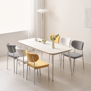 더메종 W1800 6인용 화이트 식탁의자 세트 패브릭 부클레 데이체어