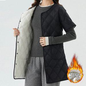스타일아유 여성용 퀼팅 반팔 기모 롱조끼 따뜻하고 세련된 데일리룩 완성 VT0383