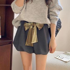 여자 러블리 겨울 포인트 리본 펌킨 미니스커트