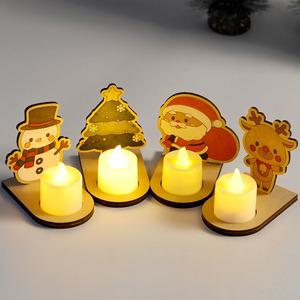 크리스마스 미니 스탠드 무드등 만들기 + LED 초포함 X-MAS 캔들 겨울 소품 장식 DIY 팬시우드 MDF 성탄절