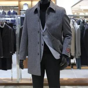 [바쏘](의정부점)24 FW 울 캐시미어 90/10 순모 하운드투스 셋인카라 하프 숏코트 그레이