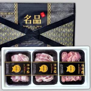 [으뜸한돈][선물포장] 한돈 냉장 삼겹살+목살+통갈매기살 1.5kg 선물세트 (구이용)