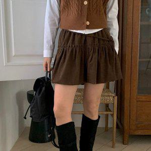 [옷자락]여자 겨울 로맨틱 벌룬 캉캉 리본 스트링 미니스커트