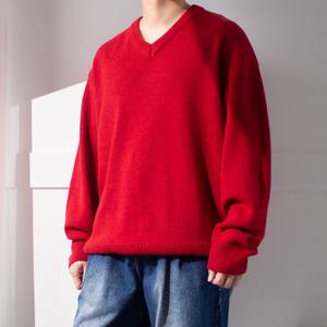 램스 울 오버핏 브이넥 니트 / 봄 가을 겨울 핑크 빨강 V넥 하찌 니트