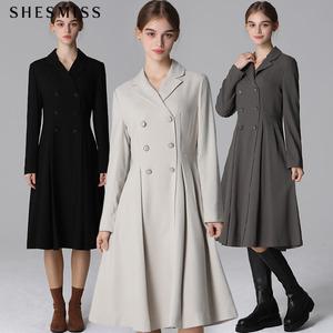 [쉬즈미스(SHESMISS)] 울 블렌디드 더블 버튼 플레어 원피스