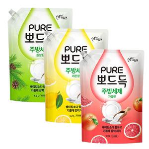 피죤 퓨어 뽀드득 주방세제 1.2L 3개 [레몬+자몽+솔잎]