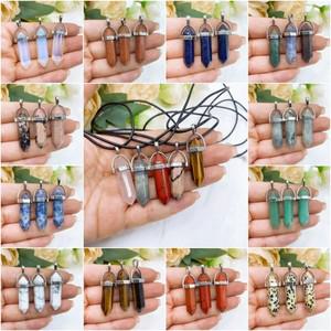 크리스탈 자수정 청금석 핑크 쿼츠 육각 기둥 펜던트 천연석 미네랄 가죽 체인 액세서리 목걸이 쥬얼리 선