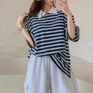 여자 카라넥 박시핏 반소매티 카고반바지 세트