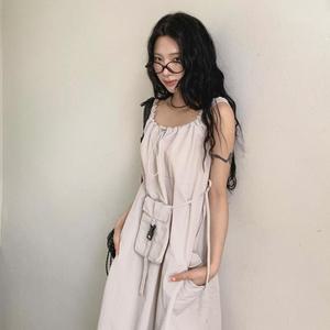 [다잇템] 여성 주머니 드로우코드 슬리브리스 가방포함 나일론 원피스