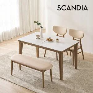 [스칸디아]멜리토 포세린 통세라믹 4인용 원목 1300 식탁세트(의자2+벤치1)