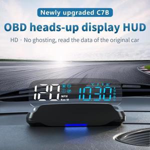C7B 자동차 HUD OBD2 헤드업 디스플레이 전자 앞유리 프로젝터 속도계, 연료 소비 수온 알람 게이지