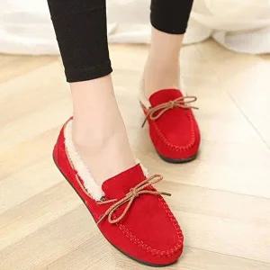 여성 리본 모카신 털내피 따듯한 방한화 레드-WFGDSNN