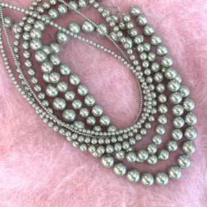 스튜디오레브 925실버 라이트 그레이 진주 토글바 목걸이 2MM-14MM