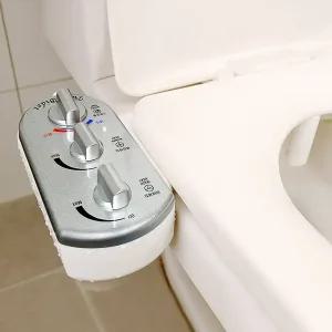 듀오 비데 실버 기계식 수동 냉수 온수 여성 세정 기능 필터없는 방수 비데기 무전원 수압 조절 비대 소형 직수 욕실 용품