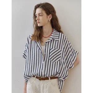 [하프클럽/]소프트 코튼혼방 루즈핏 스트라이프 셔츠 블라우스
