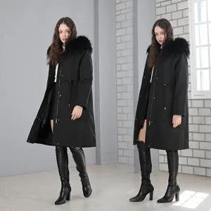 프리미엄 렉스안감 라쿤 스킨후드야상 여성 야상 블랙